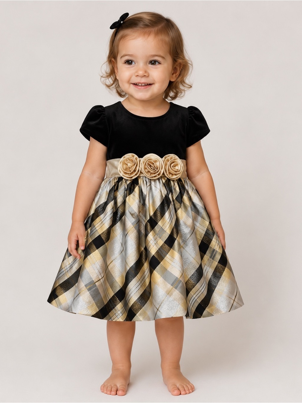 Bonnie Jean plaid velvet dress 3T